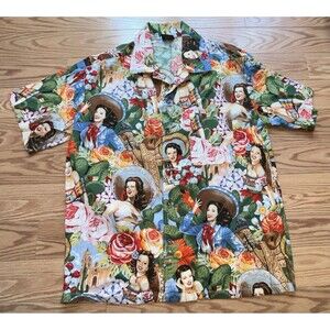 Dulce Amor pin-up style Las Señoritas print by Alexander Henry button down XL